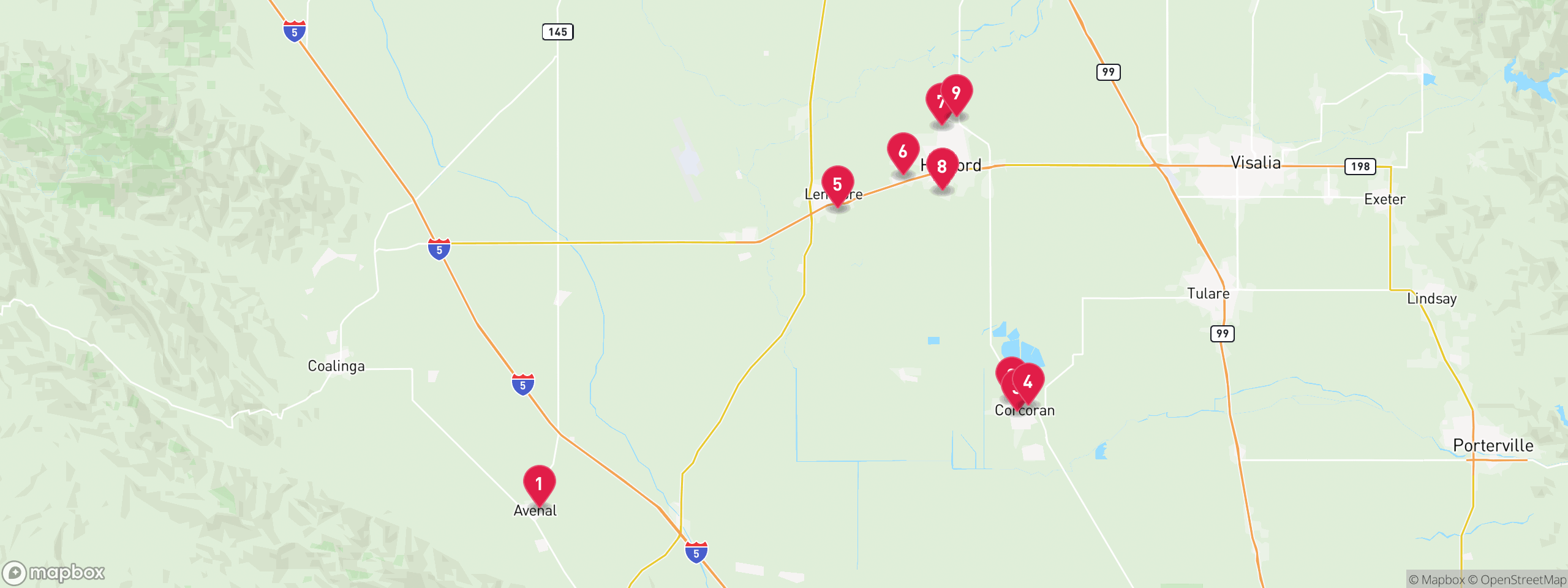 Map of 9 sample tax-delinquent properties in Kings County, numbered to match the table